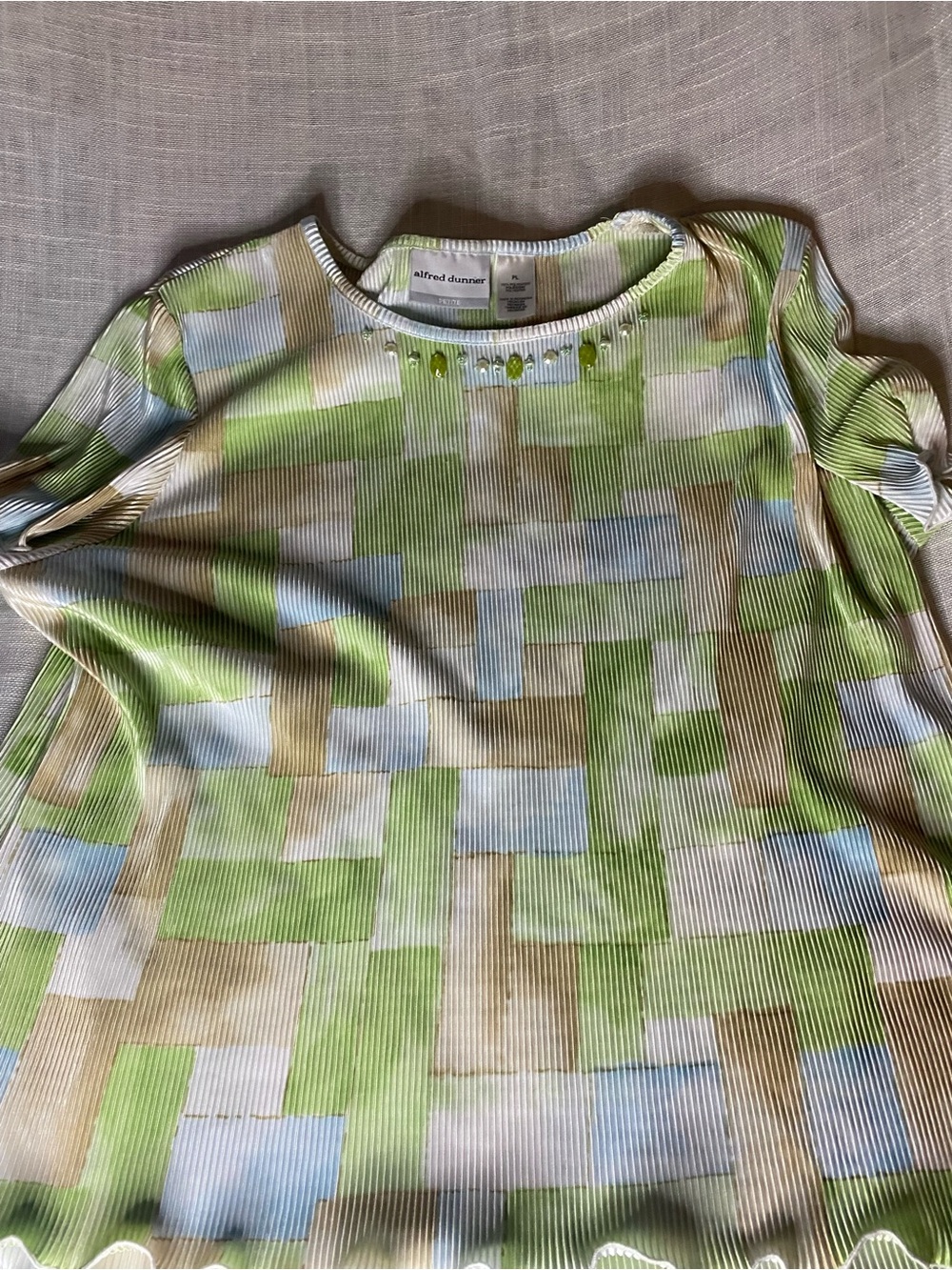 Alfred Dunner Green Multi-Color Short Sleeve Ribbed Tee